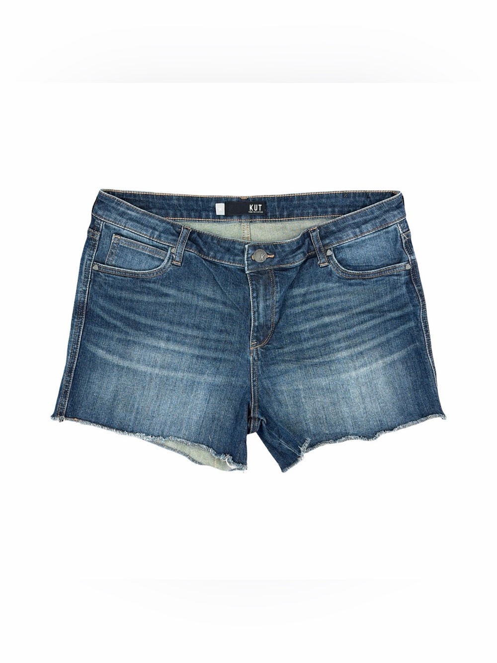 Kut from the Kloth Gidget Fray Blue Washed Denim Cutoff Raw Hem Shorts Size 14
